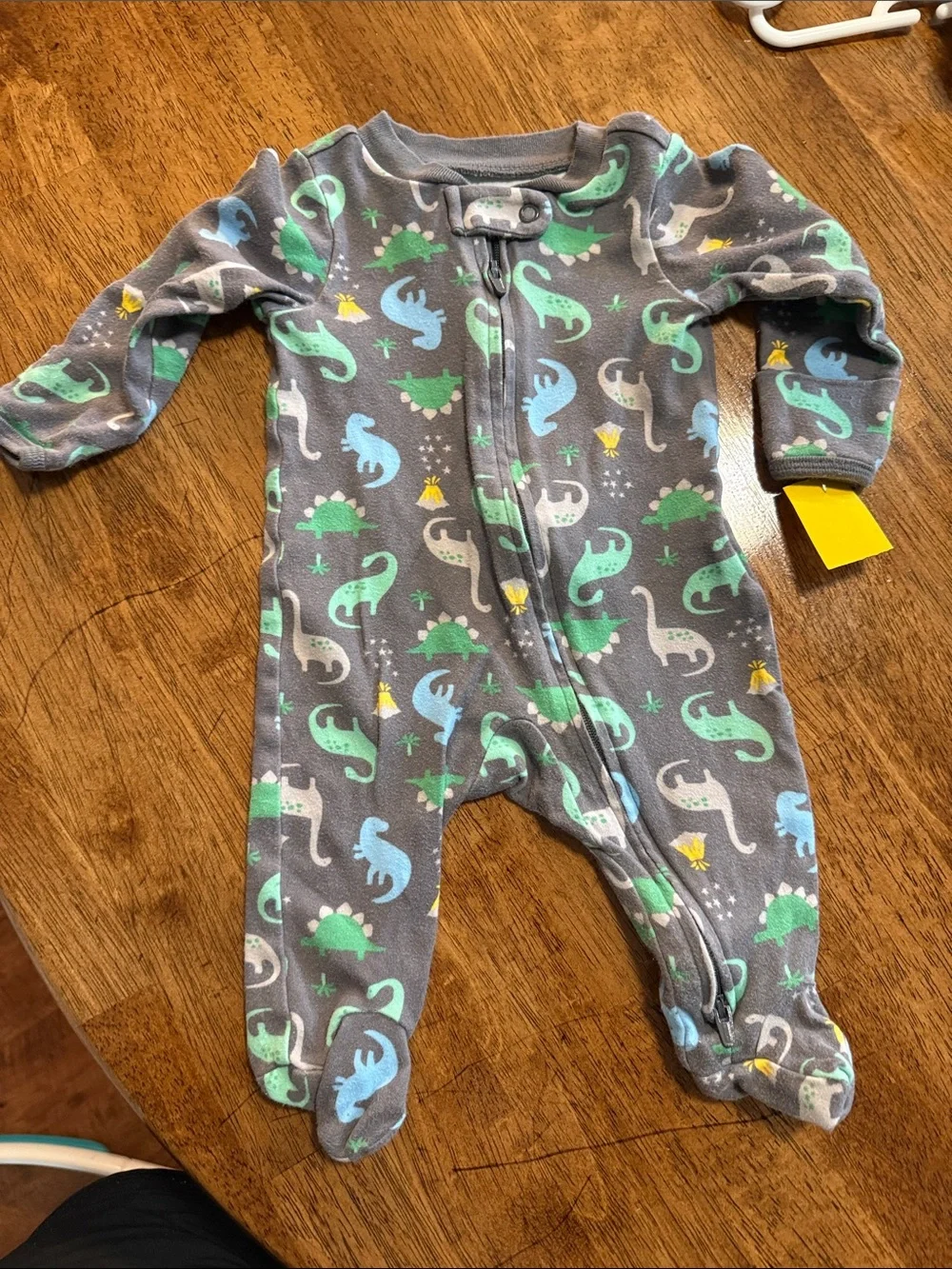 Gray Dino Print Footed One-Piece for Kids